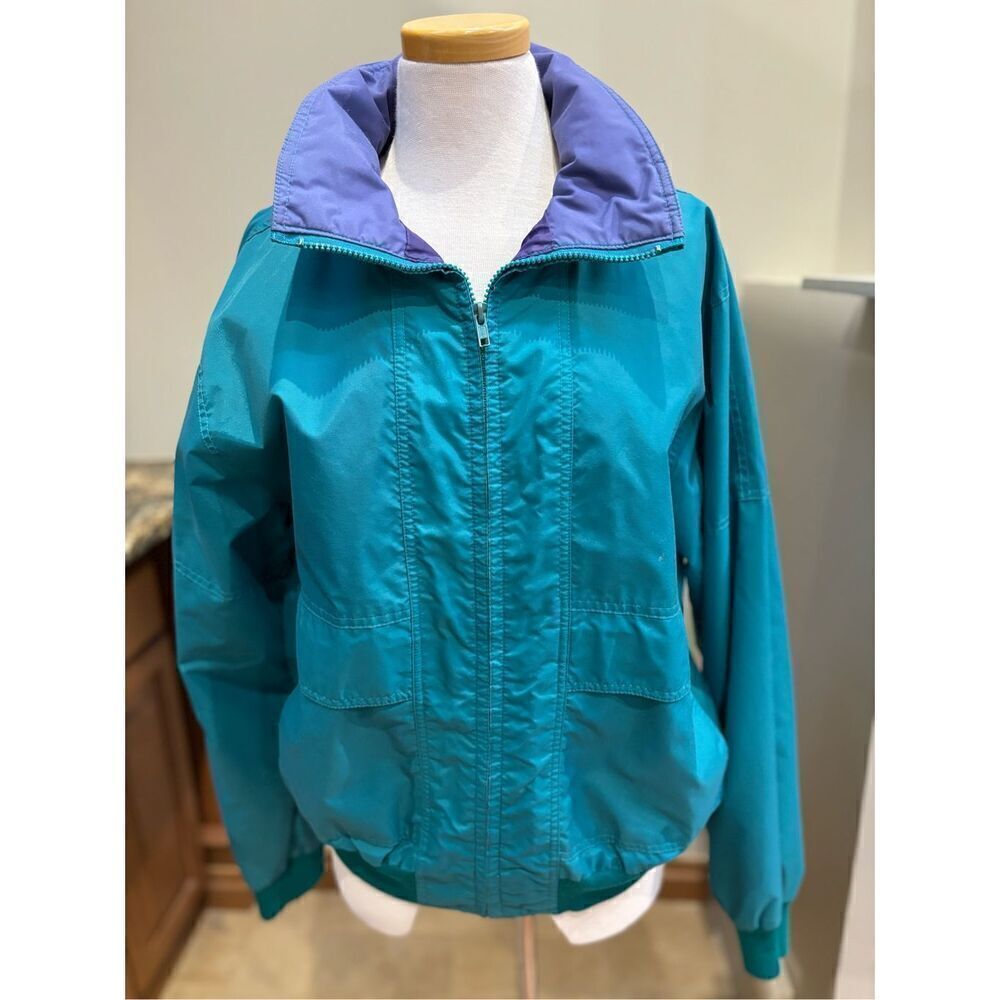 Whitefish Bay M retro 90’s oversized teal-purple nylon lined jacket w-double fro